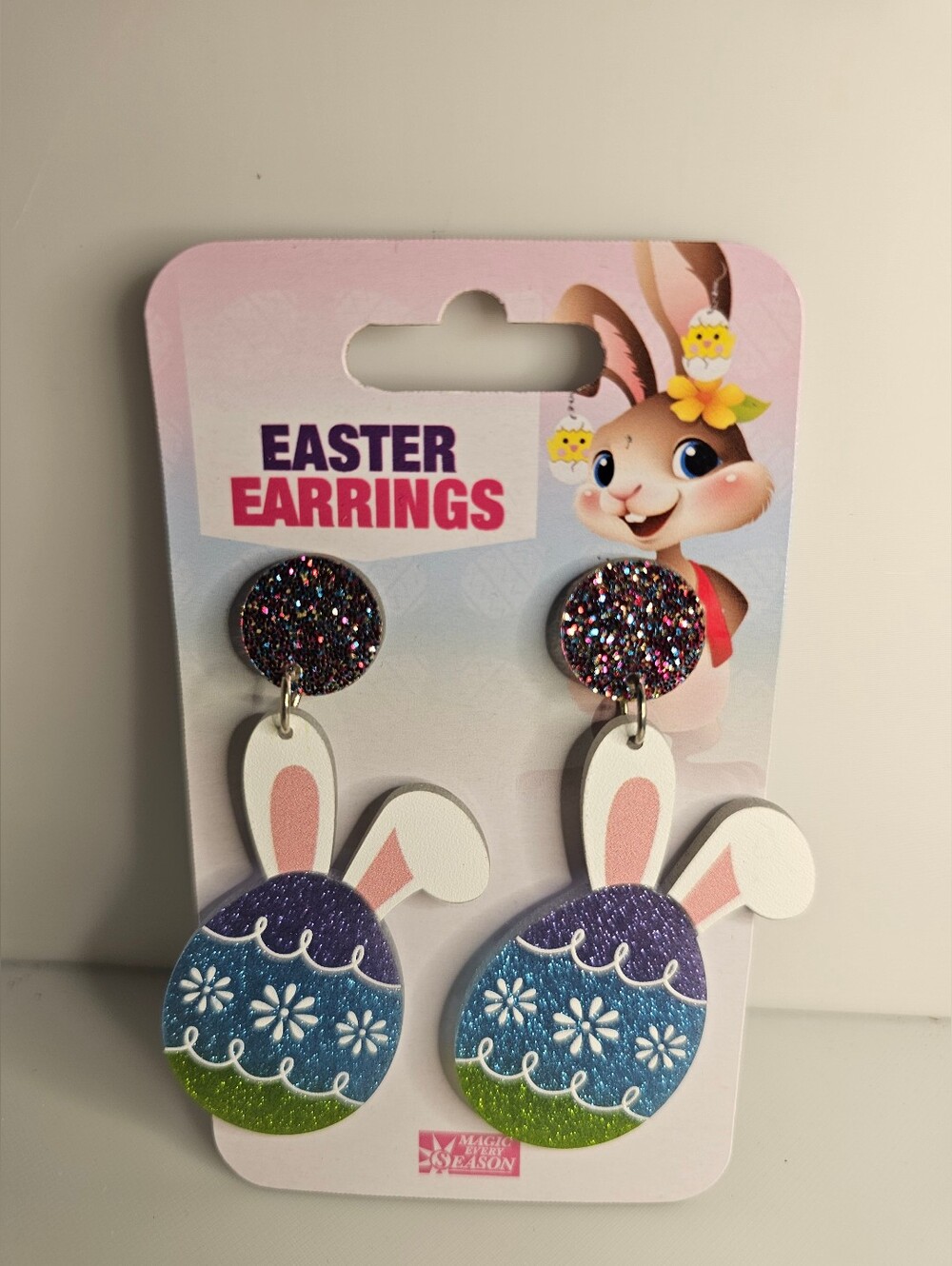 Easter Bunny Egg Dangle Earrings - Multicolor Glitter